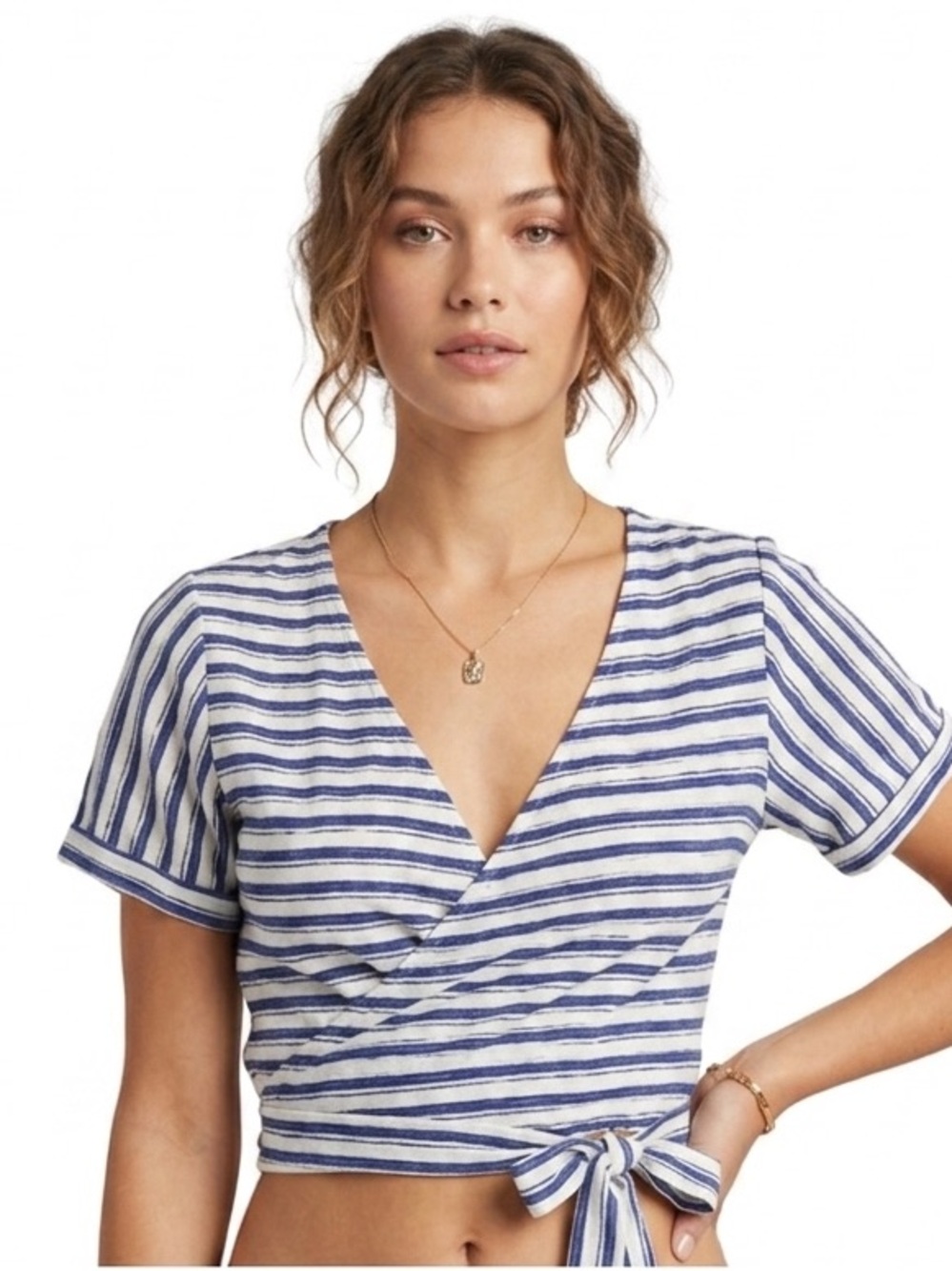 Nautical Vines Striped Blue and White Cropped Women’s Top-Gilli